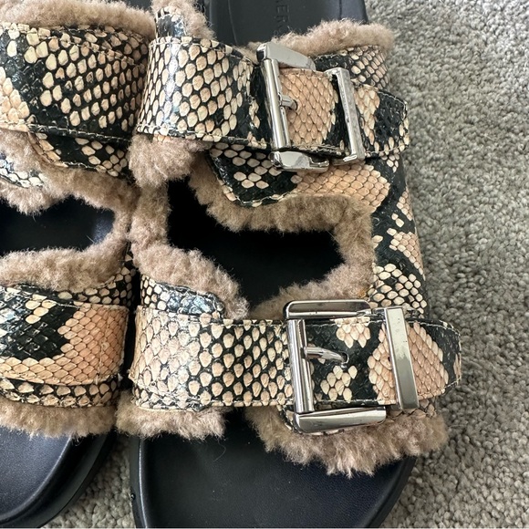 Aerosoles Olivia Faux Shearling Snake Buckle Slide Sandals